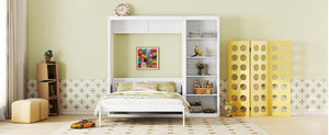 English Elm Queen Murphy Wall Bed with Five Shelf Storage Cabinet in White MDF for Guest Rooms LP000697AAK-3