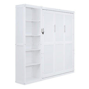 English Elm Queen Murphy Wall Bed with Five Shelf Storage Cabinet in White MDF for Guest Rooms LP000697AAK-3