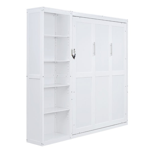 English Elm Queen Murphy Wall Bed with Five Shelf Storage Cabinet in White MDF for Guest Rooms LP000697AAK-3