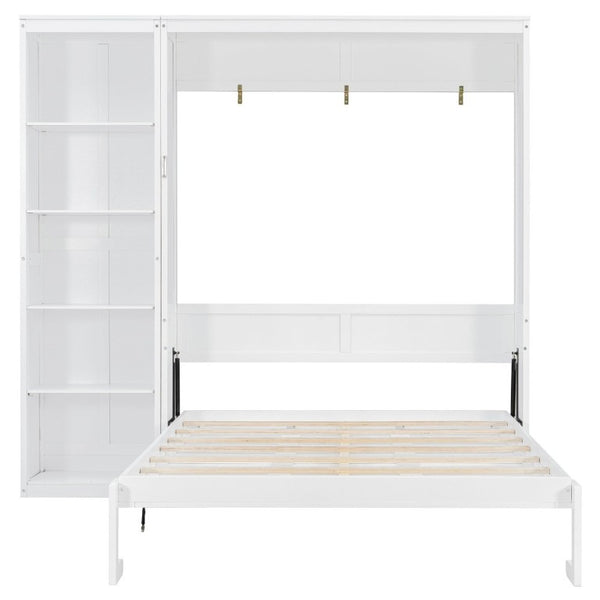 English Elm Queen Murphy Wall Bed with Five Shelf Storage Cabinet in White MDF for Guest Rooms LP000697AAK-3