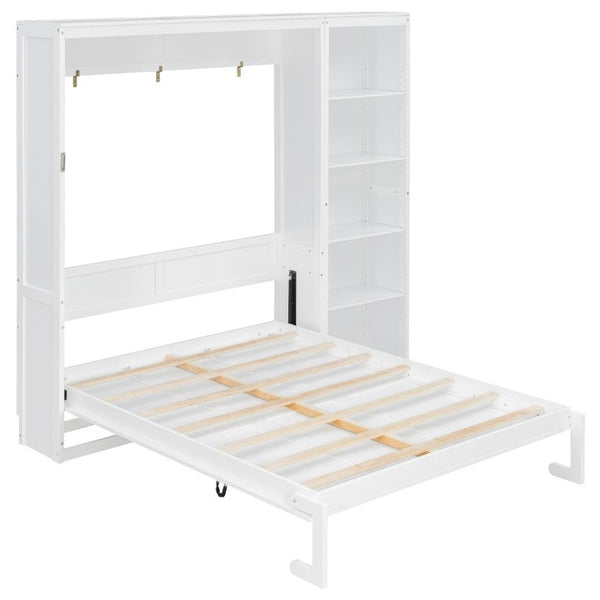 English Elm Queen Murphy Wall Bed with Five Shelf Storage Cabinet in White MDF for Guest Rooms LP000697AAK-3