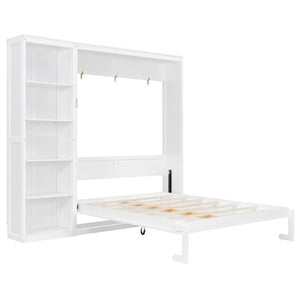 English Elm Queen Murphy Wall Bed with Five Shelf Storage Cabinet in White MDF for Guest Rooms LP000697AAK-3