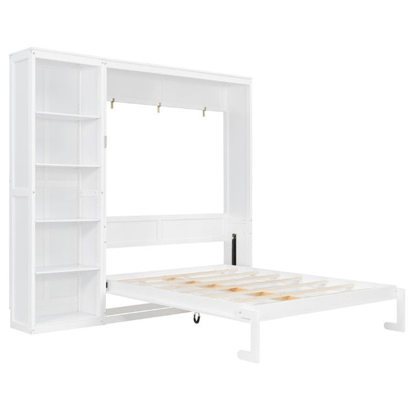 English Elm Queen Murphy Wall Bed with Five Shelf Storage Cabinet in White MDF for Guest Rooms LP000697AAK-3