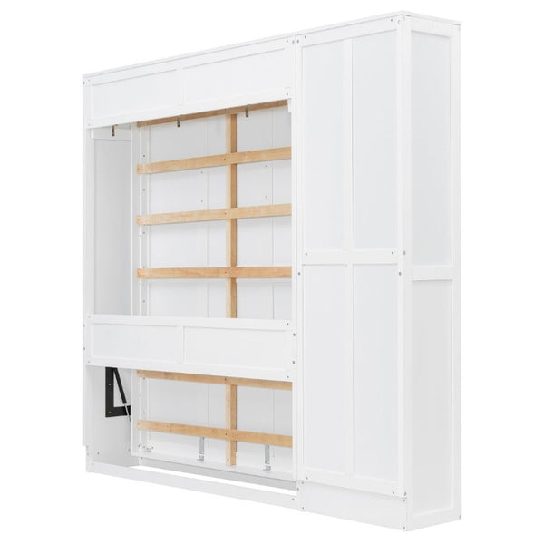English Elm Queen Murphy Wall Bed with Five Shelf Storage Cabinet in White MDF for Guest Rooms LP000697AAK-3