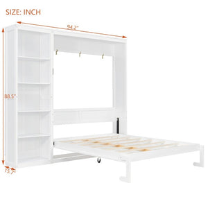 English Elm Queen Murphy Wall Bed with Five Shelf Storage Cabinet in White MDF for Guest Rooms LP000697AAK-3