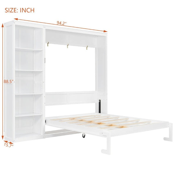 English Elm Queen Murphy Wall Bed with Five Shelf Storage Cabinet in White MDF for Guest Rooms LP000697AAK-3