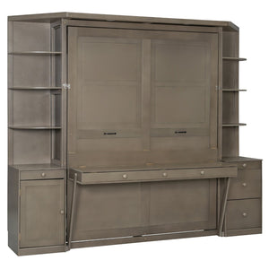 English Elm Queen Murphy Wall Bed with Integrated Desk Side Shelves Cabinet for Home Office Gray LP000739AAE-1