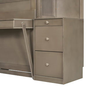 English Elm Queen Murphy Wall Bed with Integrated Desk Side Shelves Cabinet for Home Office Gray LP000739AAE-1