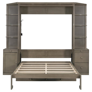English Elm Queen Murphy Wall Bed with Integrated Desk Side Shelves Cabinet for Home Office Gray LP000739AAE-1