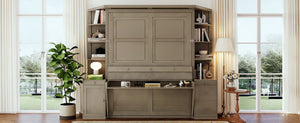 English Elm Queen Murphy Wall Bed with Integrated Desk Side Shelves Cabinet for Home Office Gray LP000739AAE-1