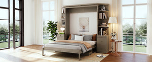 English Elm Queen Murphy Wall Bed with Integrated Desk Side Shelves Cabinet for Home Office Gray LP000739AAE-1