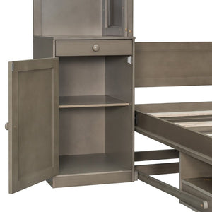 English Elm Queen Murphy Bed with Integrated Desk Side Cabinets and Shelves for Home Office Gray LP000739AAE-2