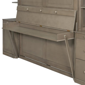 English Elm Queen Murphy Bed with Integrated Desk Side Cabinets and Shelves for Home Office Gray LP000739AAE-2