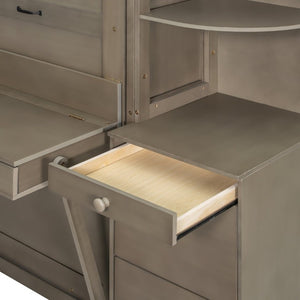 English Elm Queen Murphy Bed with Integrated Desk Side Cabinets and Shelves for Home Office Gray LP000739AAE-2