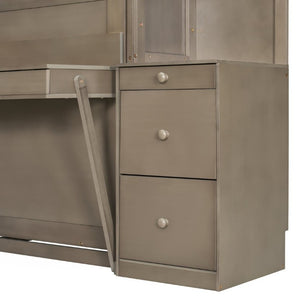 English Elm Queen Murphy Bed with Integrated Desk Side Cabinets and Shelves for Home Office Gray LP000739AAE-2