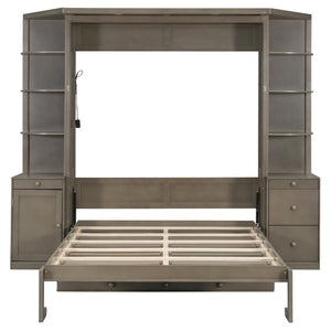 English Elm Queen Murphy Bed with Integrated Desk Side Cabinets and Shelves for Home Office Gray LP000739AAE-2