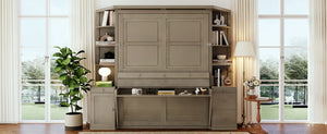English Elm Queen Murphy Bed with Integrated Desk Side Cabinets and Shelves for Home Office Gray LP000739AAE-2