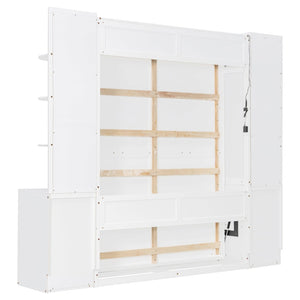 English Elm Queen Murphy Wall Bed with Integrated Desk Side Shelves Cabinet for Home Office White LP000739AAK-1