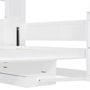 English Elm Queen Murphy Wall Bed with Integrated Desk Side Shelves Cabinet for Home Office White LP000739AAK-1