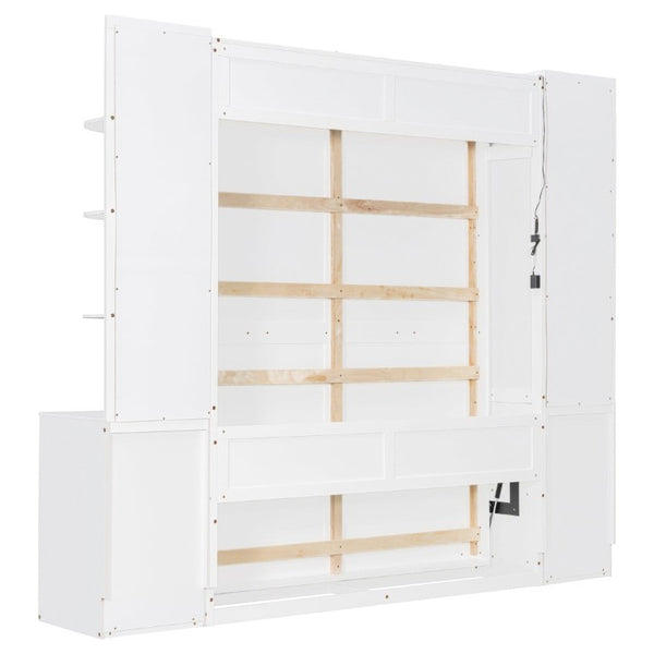 English Elm Queen Murphy Bed with Integrated Desk Side Cabinets and Shelves for Home Office White LP000739AAK-2