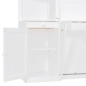 English Elm Queen Murphy Bed with Integrated Desk Side Cabinets and Shelves for Home Office White LP000739AAK-2