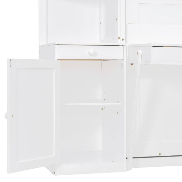 English Elm Queen Murphy Bed with Integrated Desk Side Cabinets and Shelves for Home Office White LP000739AAK-2