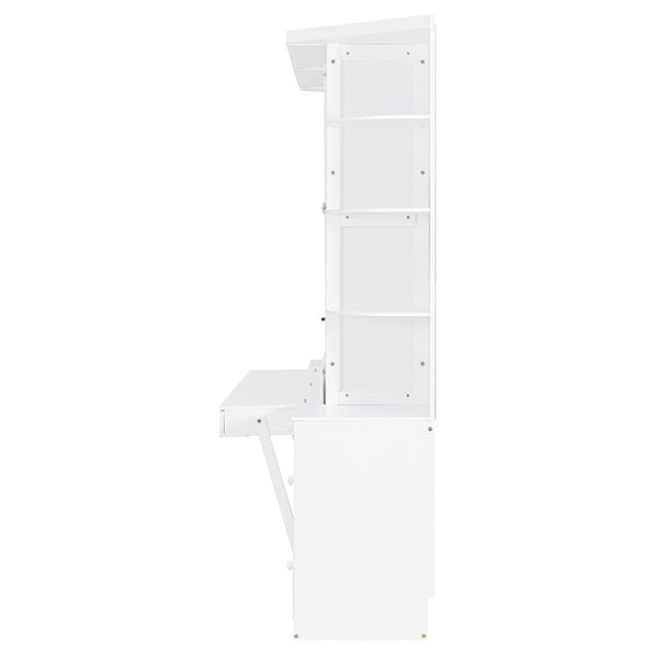 English Elm Queen Murphy Bed with Integrated Desk Side Cabinets and Shelves for Home Office White LP000739AAK-2