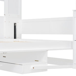 English Elm Queen Murphy Bed with Integrated Desk Side Cabinets and Shelves for Home Office White LP000739AAK-2