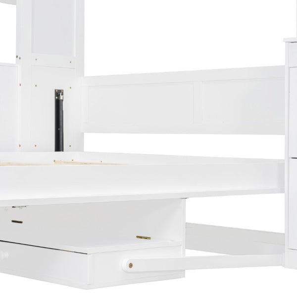 English Elm Queen Murphy Bed with Integrated Desk Side Cabinets and Shelves for Home Office White LP000739AAK-2