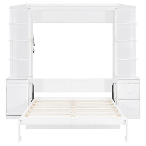 English Elm Queen Murphy Bed with Integrated Desk Side Cabinets and Shelves for Home Office White LP000739AAK-2