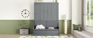 English Elm Queen Murphy Wall Bed with Folding Chair and Cushion for Compact Living Spaces LP000791AAE-4
