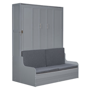 English Elm Queen Murphy Wall Bed with Folding Chair and Cushion for Compact Living Spaces LP000791AAE-4