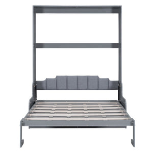 English Elm Queen Murphy Wall Bed with Folding Chair and Cushion for Compact Living Spaces LP000791AAE-4