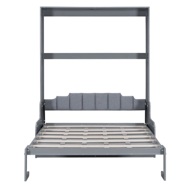 English Elm Queen Murphy Wall Bed with Folding Chair and Cushion for Compact Living Spaces LP000791AAE-4