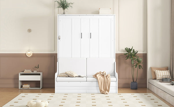 English Elm Queen Eco Solid Platform Bed Minimalist Low Profile Sustainable Frame for Modern Bedroom White Queen MDF+LVL LP000791AAK-4