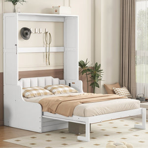 English Elm Queen Eco Solid Platform Bed Minimalist Low Profile Sustainable Frame for Modern Bedroom White Queen MDF+LVL LP000791AAK-4