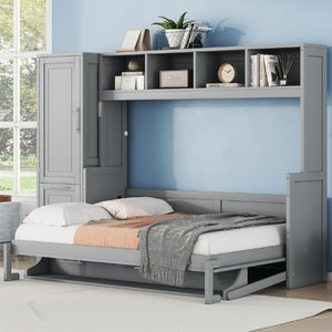 English Elm Full Size Murphy Wall Bed with Integrated Wardrobe and Drawer Storage in Gray MDF LP000792AAE-4