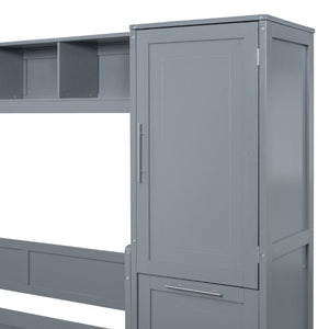 English Elm Full Size Murphy Wall Bed with Integrated Wardrobe and Drawer Storage in Gray MDF LP000792AAE-4