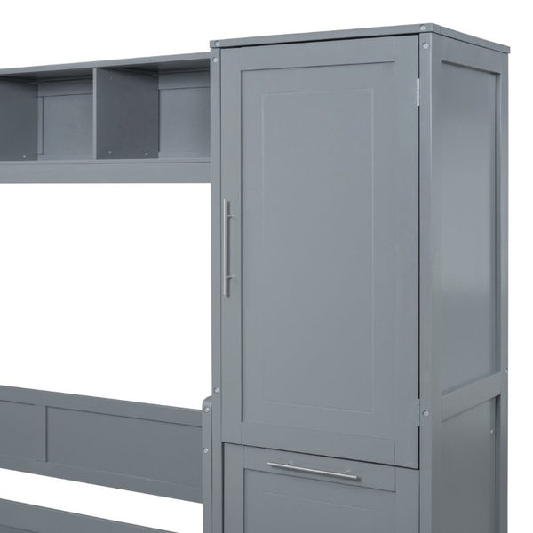 English Elm Full Size Murphy Wall Bed with Integrated Wardrobe and Drawer Storage in Gray MDF LP000792AAE-4