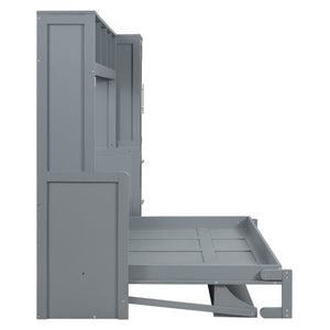 English Elm Full Size Murphy Wall Bed with Integrated Wardrobe and Drawer Storage in Gray MDF LP000792AAE-4