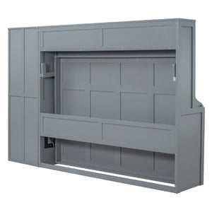 English Elm Full Size Murphy Wall Bed with Integrated Wardrobe and Drawer Storage in Gray MDF LP000792AAE-4