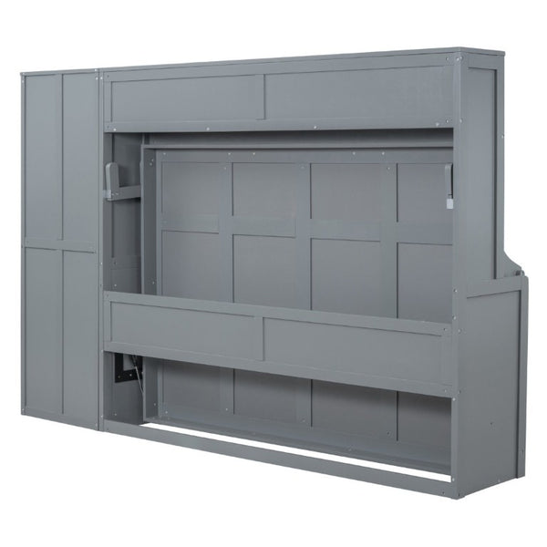 English Elm Full Size Murphy Wall Bed with Integrated Wardrobe and Drawer Storage in Gray MDF LP000792AAE-4