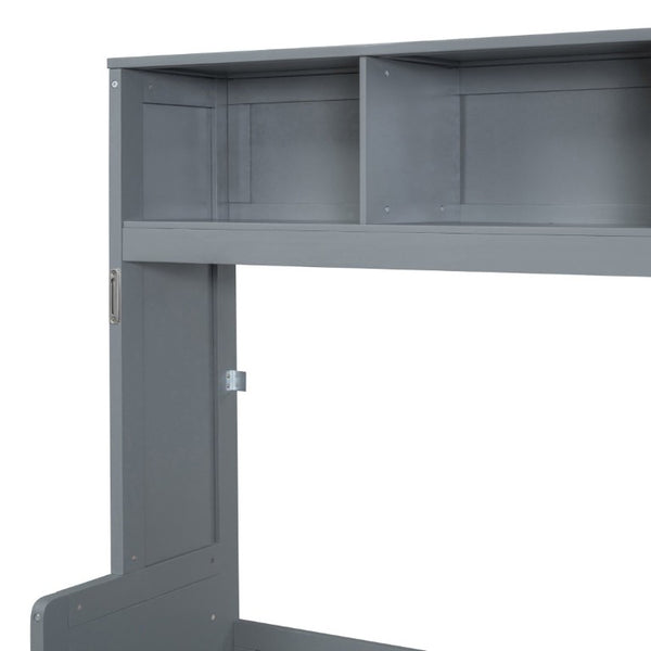 English Elm Full Size Murphy Wall Bed with Integrated Wardrobe and Drawer Storage in Gray MDF LP000792AAE-4