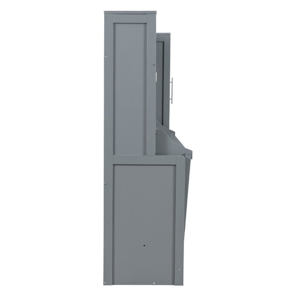 English Elm Full Size Murphy Wall Bed with Integrated Wardrobe and Drawer Storage in Gray MDF LP000792AAE-4