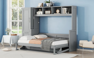 English Elm Full Size Murphy Wall Bed with Integrated Wardrobe and Drawer Storage in Gray MDF LP000792AAE-4