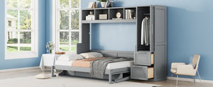 English Elm Full Size Murphy Wall Bed with Integrated Wardrobe and Drawer Storage in Gray MDF LP000792AAE-4