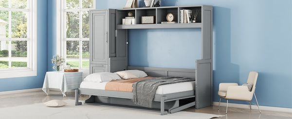 English Elm Full Size Murphy Wall Bed with Integrated Wardrobe and Drawer Storage in Gray MDF LP000792AAE-4