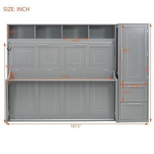 English Elm Full Size Murphy Wall Bed with Integrated Wardrobe and Drawer Storage in Gray MDF LP000792AAE-4
