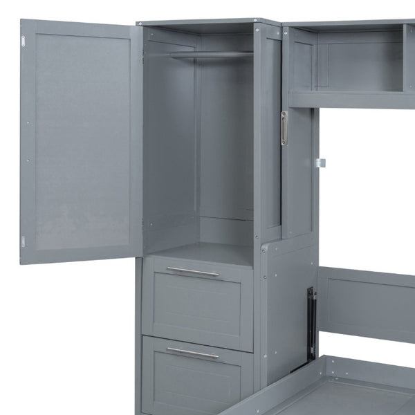 English Elm Full Size Murphy Wall Bed with Integrated Wardrobe and Drawer Storage in Gray MDF LP000792AAE-4