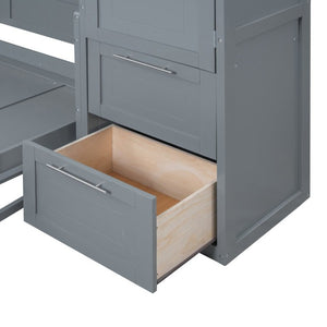English Elm Full Size Murphy Wall Bed with Integrated Wardrobe and Drawer Storage in Gray MDF LP000792AAE-4